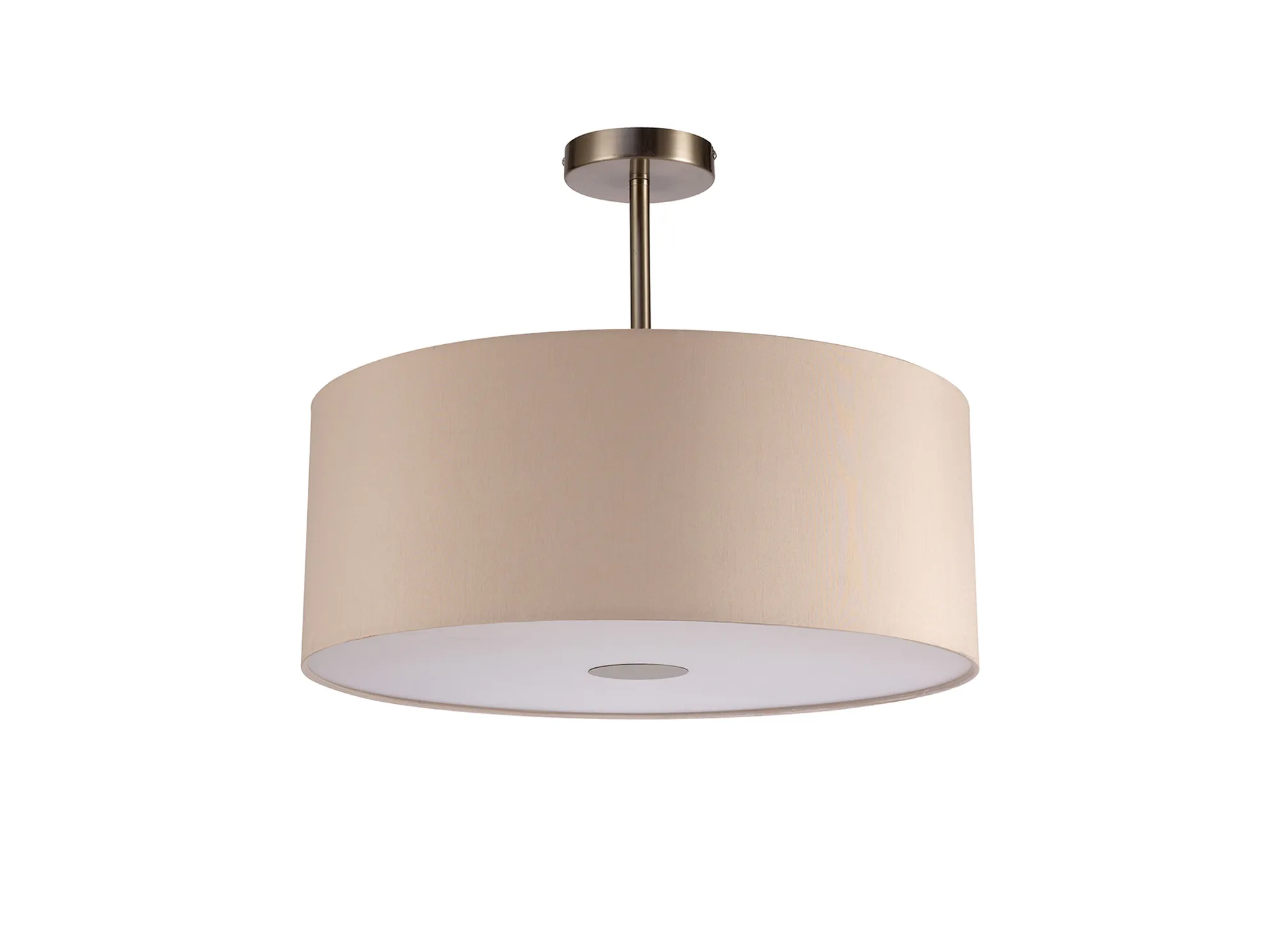 Baymont 50cm Semi Flush 1 Light Satin Nickel, Nude Beige/Moonlight, Frosted Diffuser DK0264  Deco Baymont SN NU